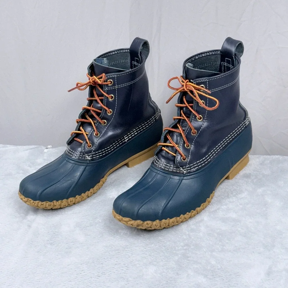 LL Bean Duck Boots Womens 11 Blue Vintage Leather Waterproof Rain Boots Made USA